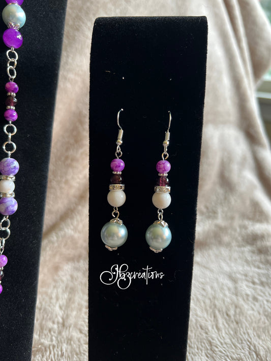 Purple and Light blue bead Jewelry Set