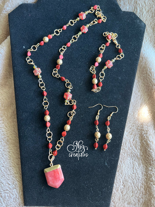 Red and Gold Glass Bead Jewelry Set