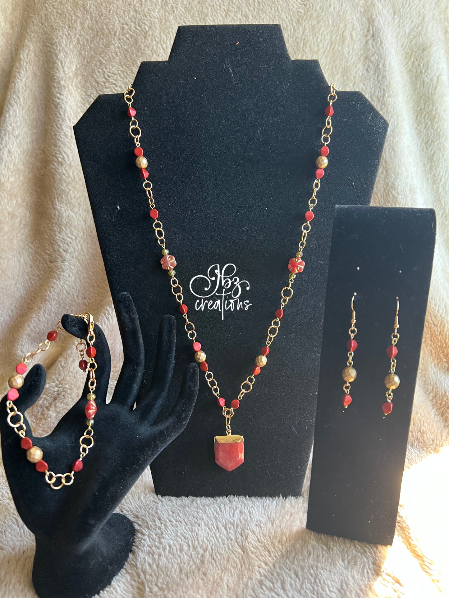 Red and Gold Glass Bead Jewelry Set