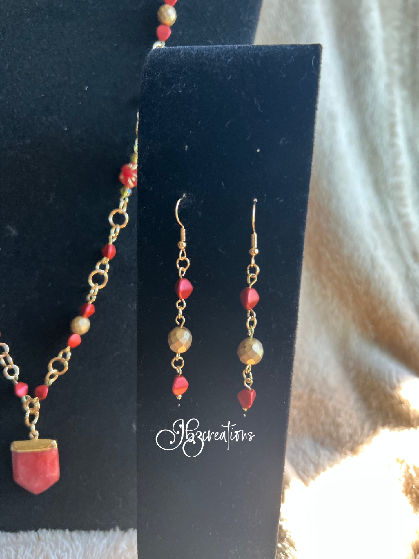 Red and Gold Glass Bead Jewelry Set