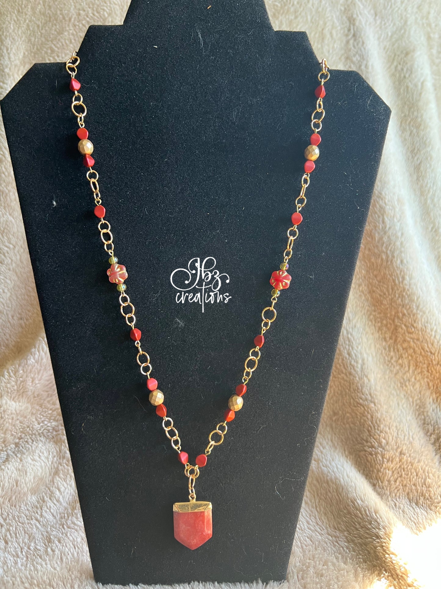 Red and Gold Glass Bead Jewelry Set