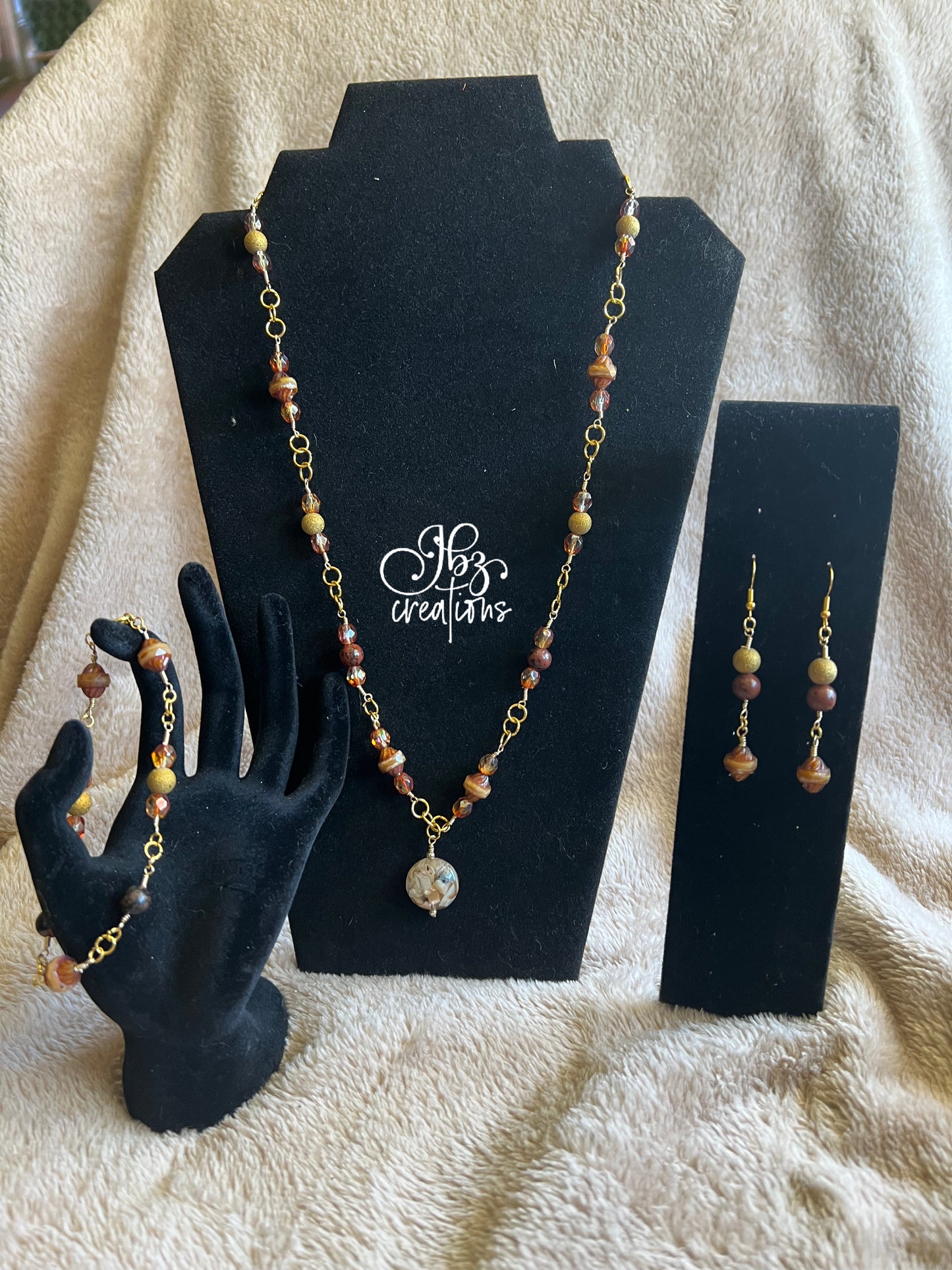 Gold and Brown Bead Jewelry Set