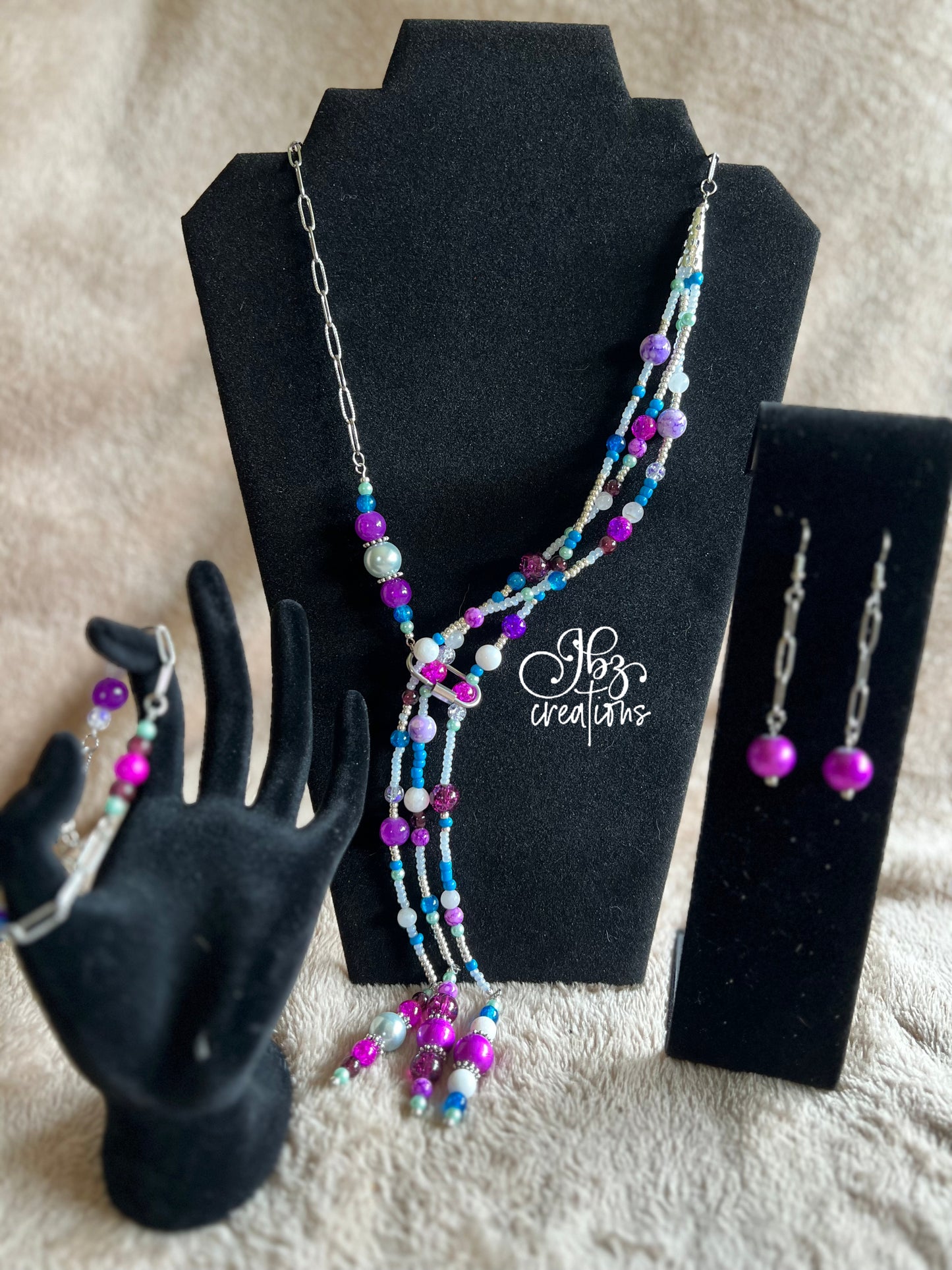 Pink, Purple, Blue, White and Silver Lasso Jewelry Set