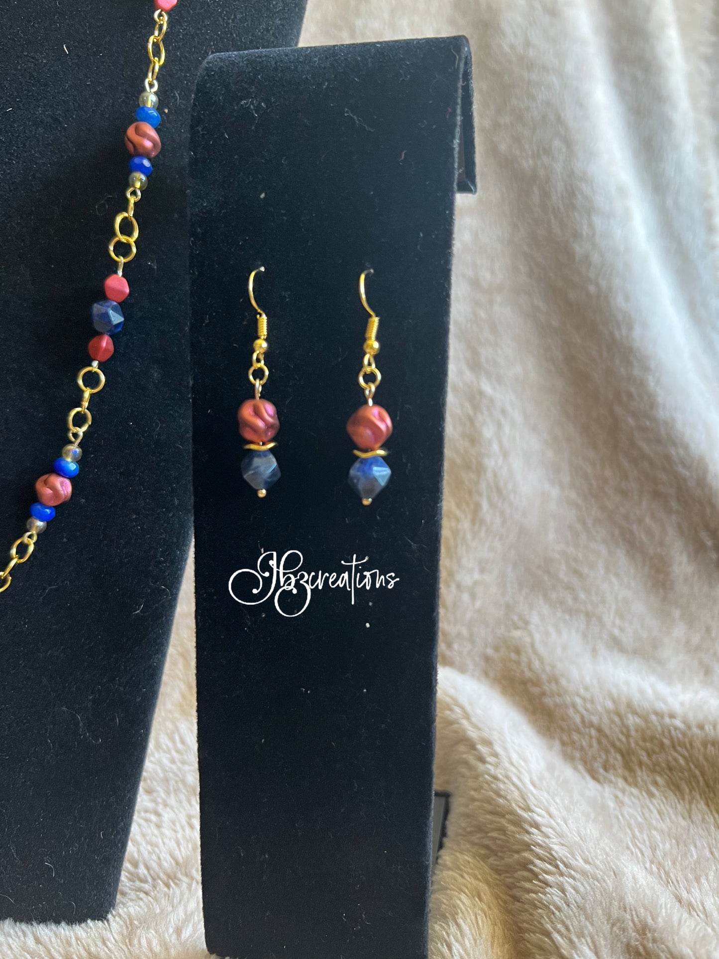 Red, Blue and Gold Bead Jewelry Set