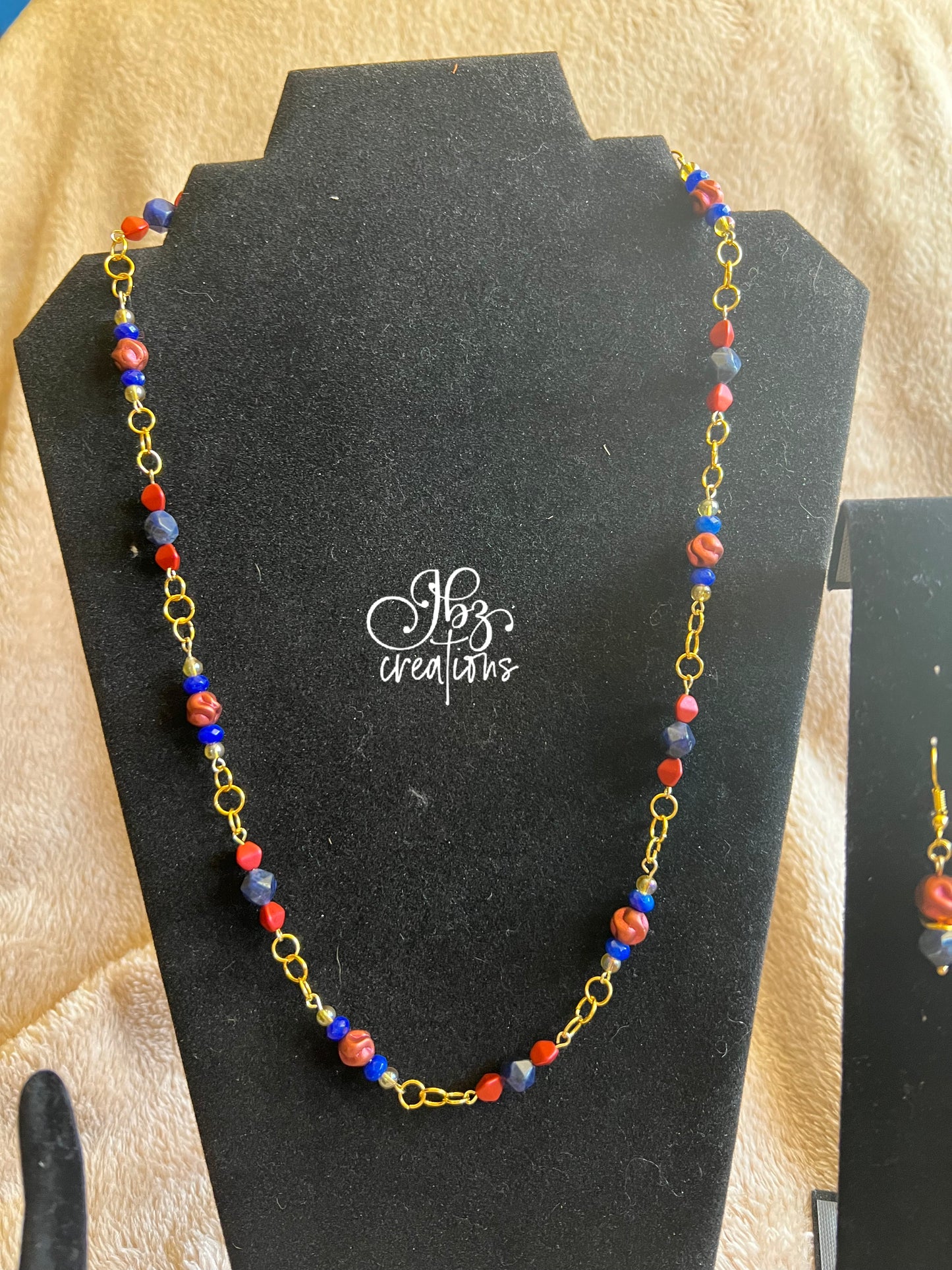 Red, Blue and Gold Bead Jewelry Set