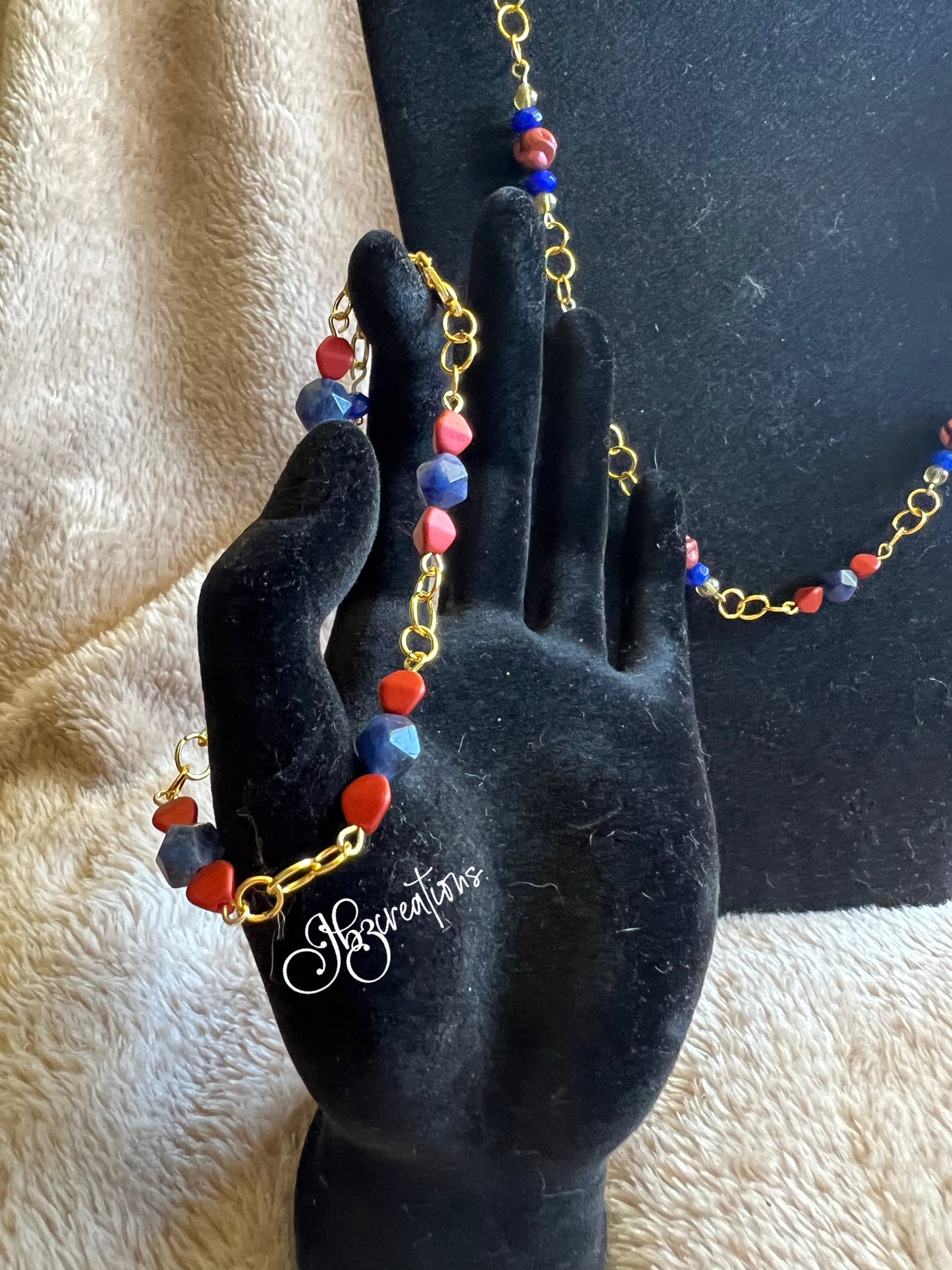 Red, Blue and Gold Bead Jewelry Set