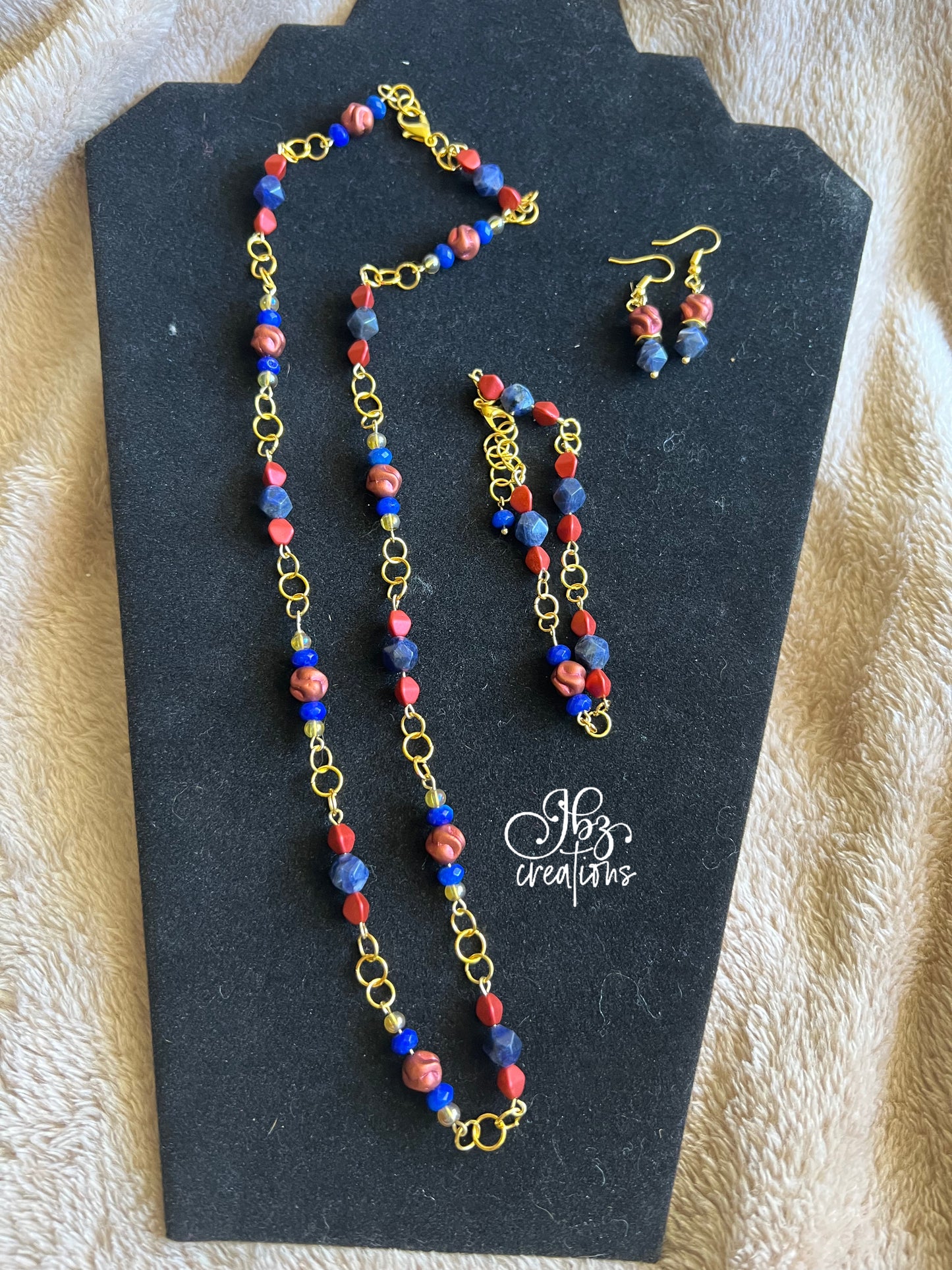 Red, Blue and Gold Bead Jewelry Set