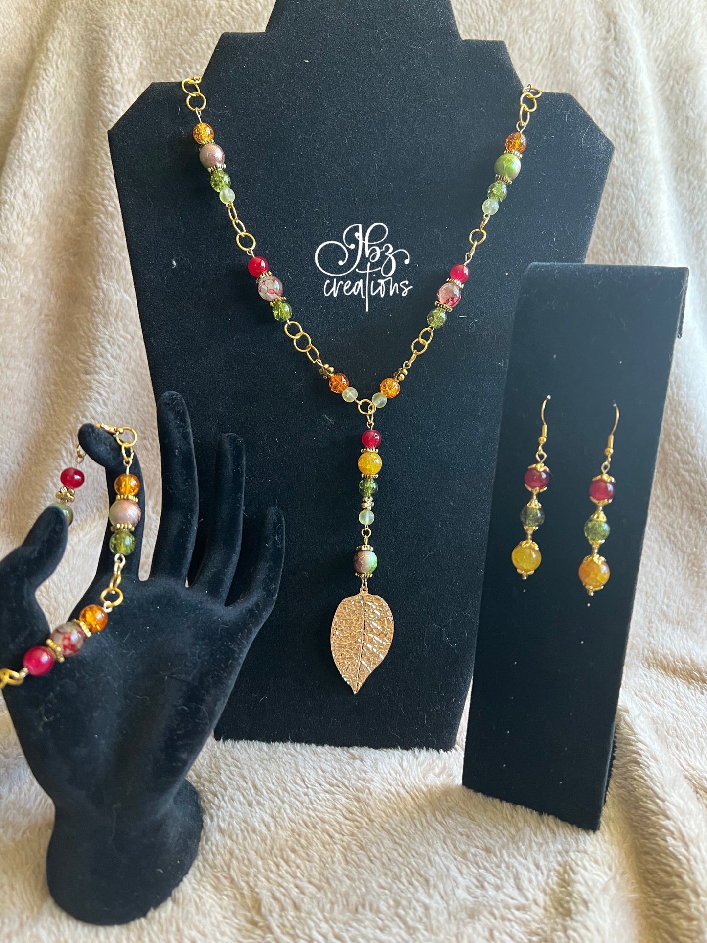 Green, Red, Yellow and Gold Bead Jewelry Set