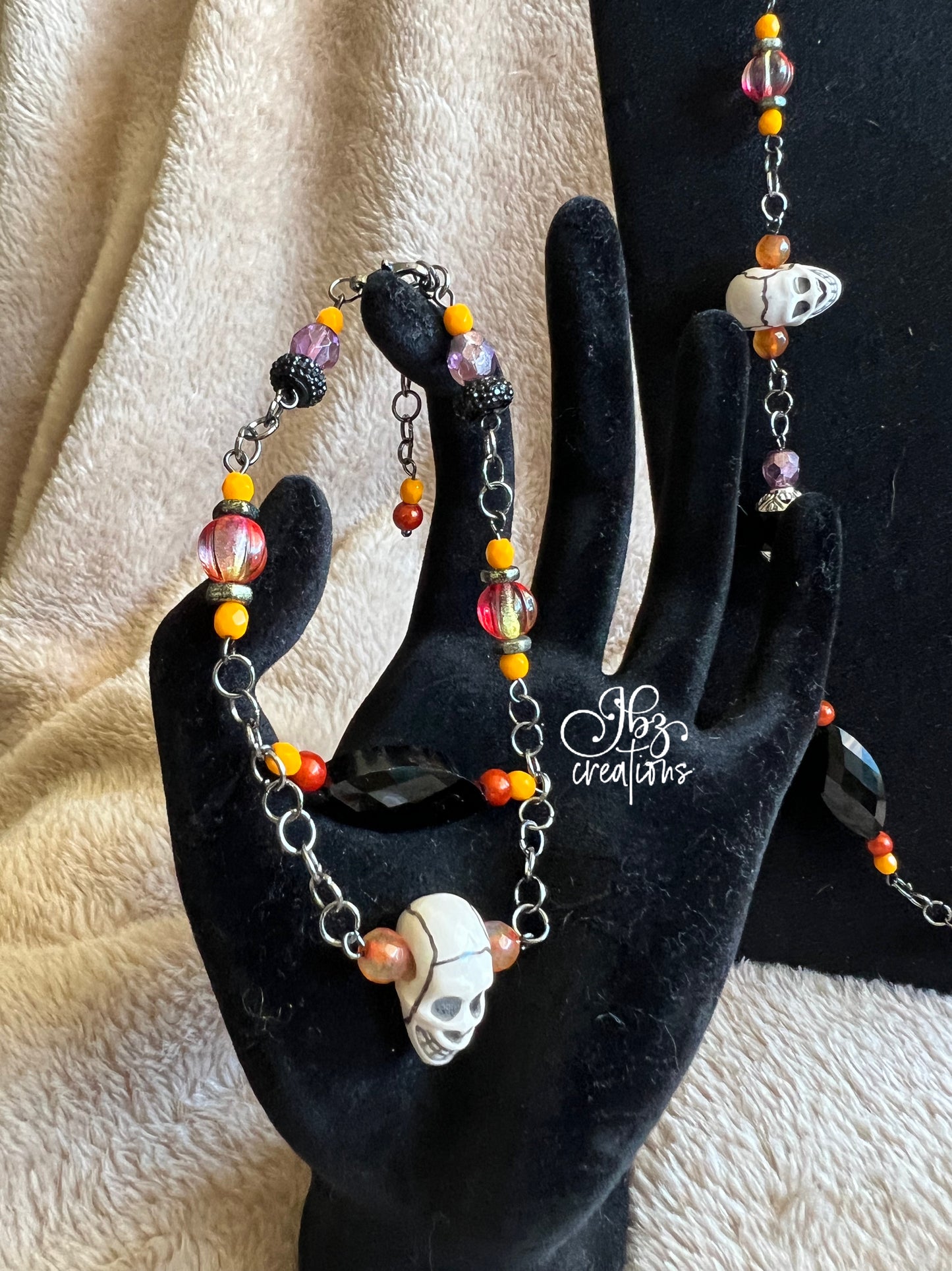 Orange and Black Skull Bead Jewelry Set