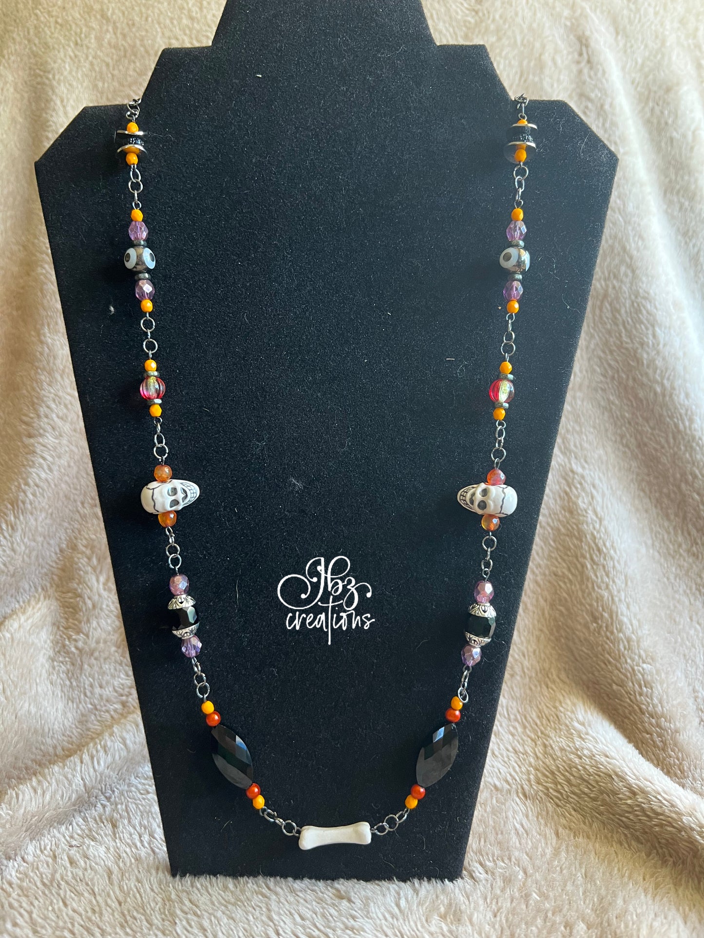 Orange and Black Skull Bead Jewelry Set