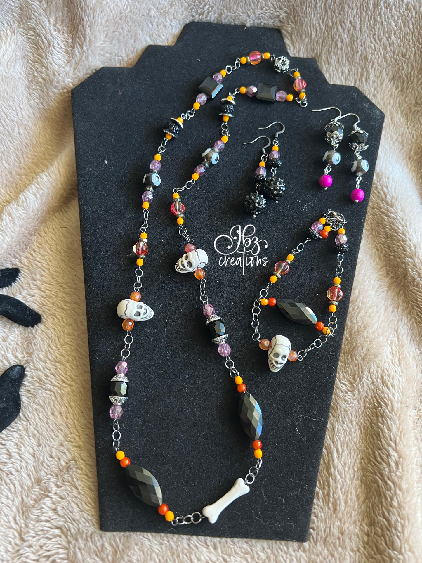 Orange and Black Skull Bead Jewelry Set