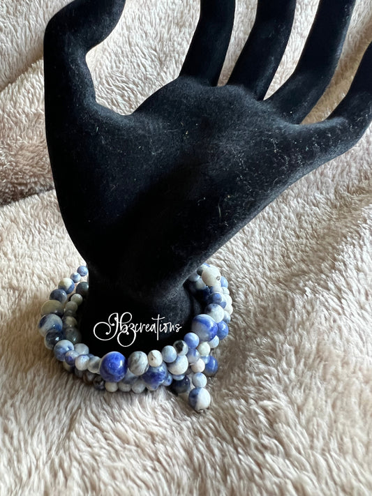 Blue and White Infinity Glass Bead Bracelet