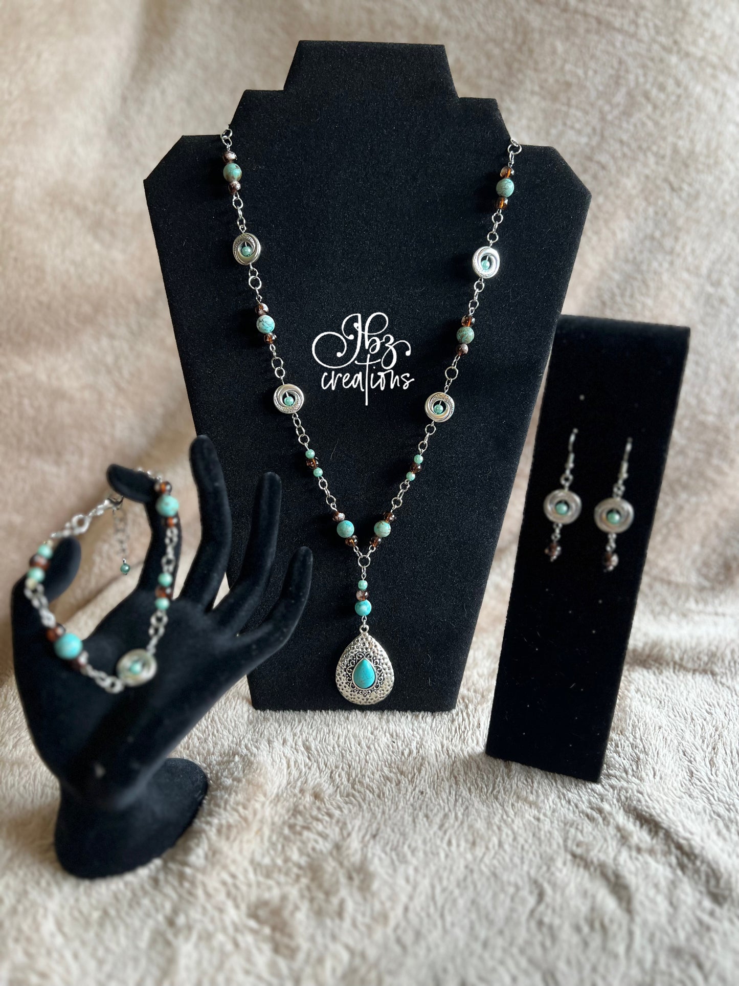 Teal, Brown and Silver Jewlery Set