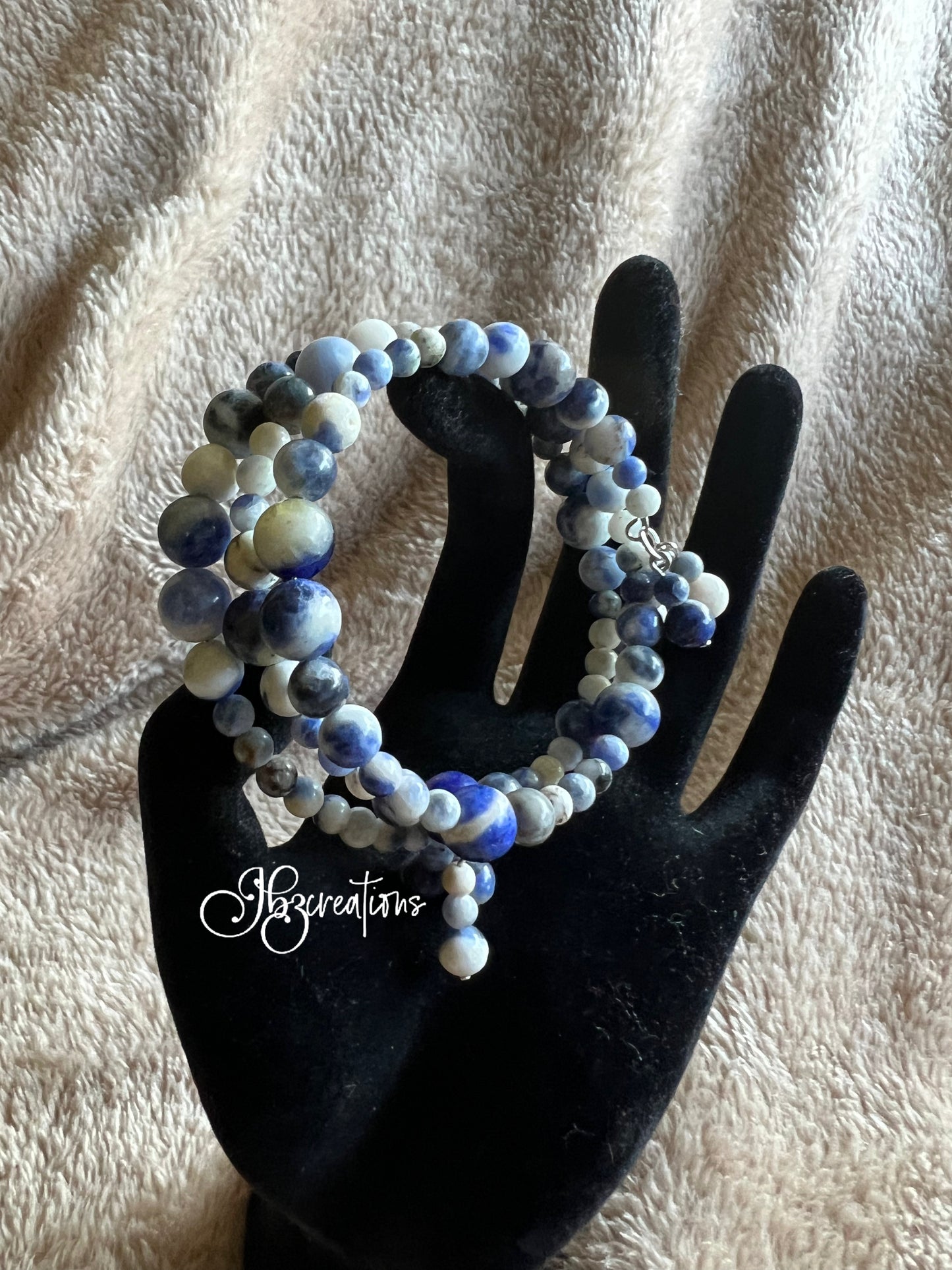 Blue and White Infinity Glass Bead Bracelet