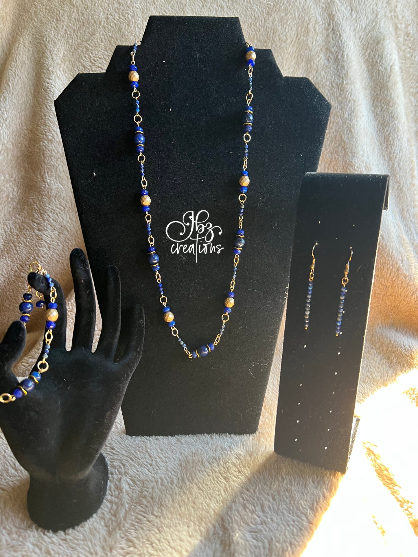 Blue and Gold Glass Bead Jewelry Set