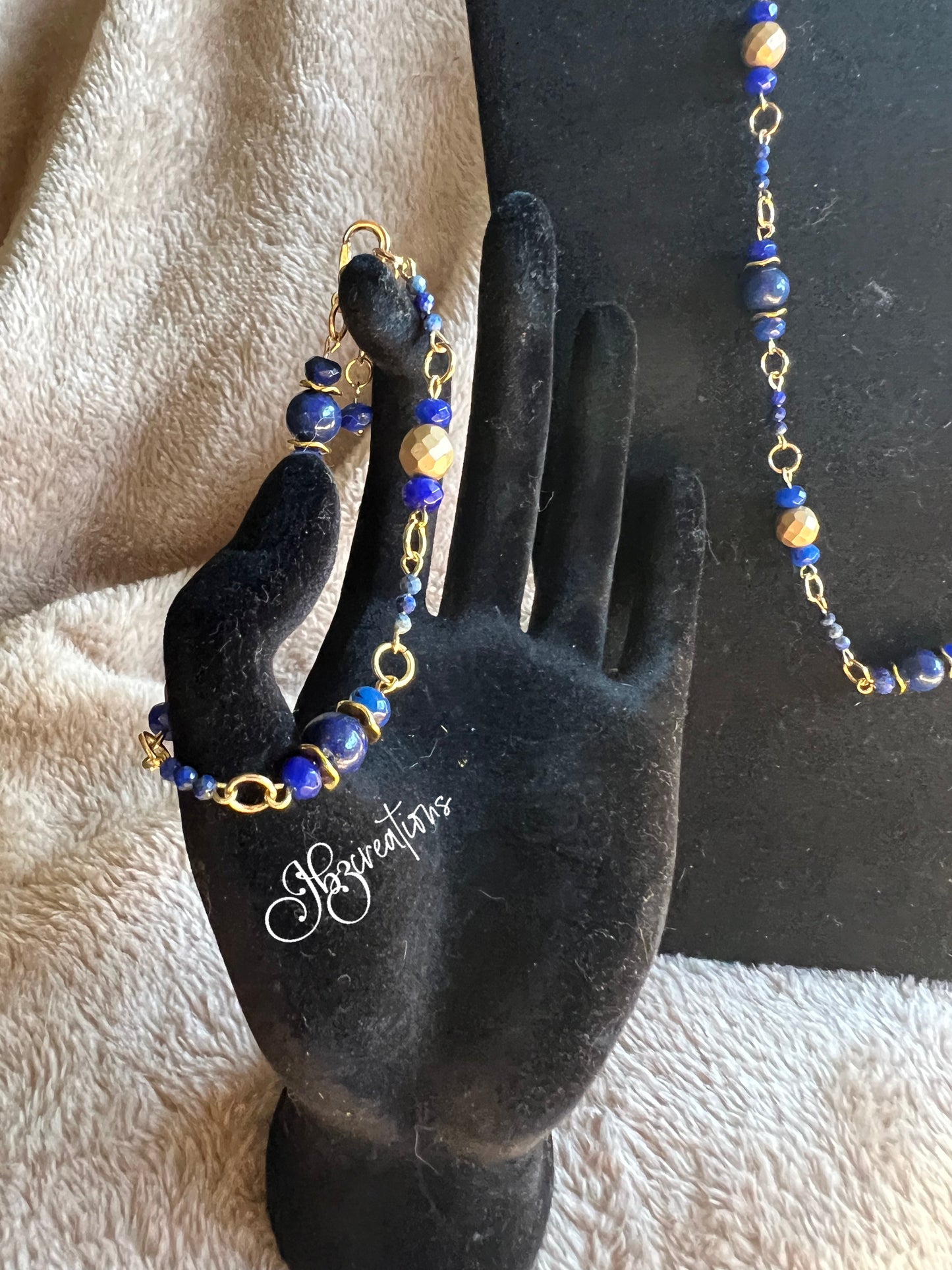 Blue and Gold Glass Bead Jewelry Set