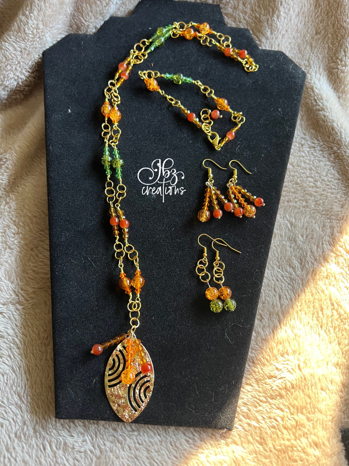 Orange, Green, Red and Gold Leaf Jewelry Set