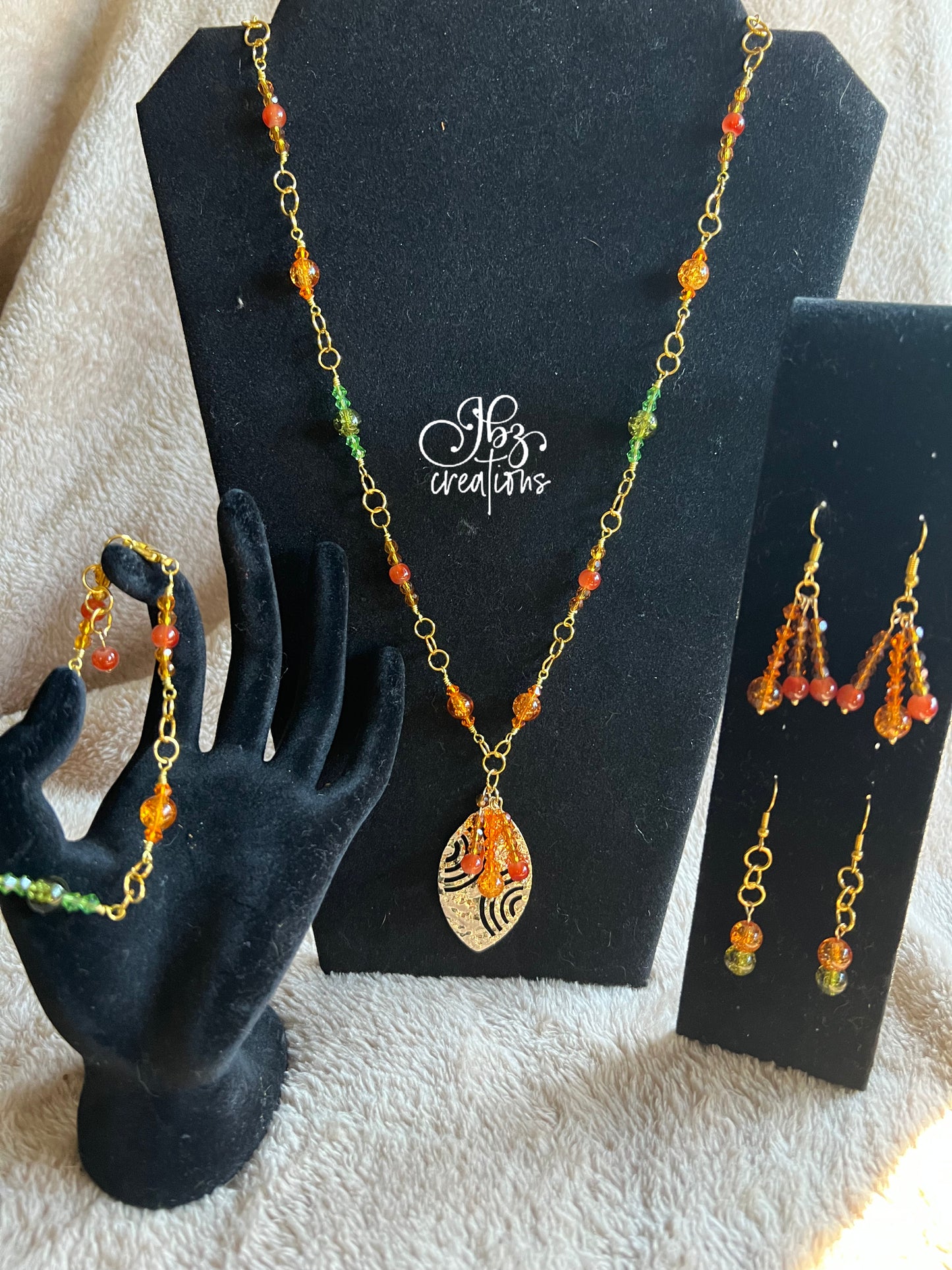 Orange, Green, Red and Gold Leaf Jewelry Set