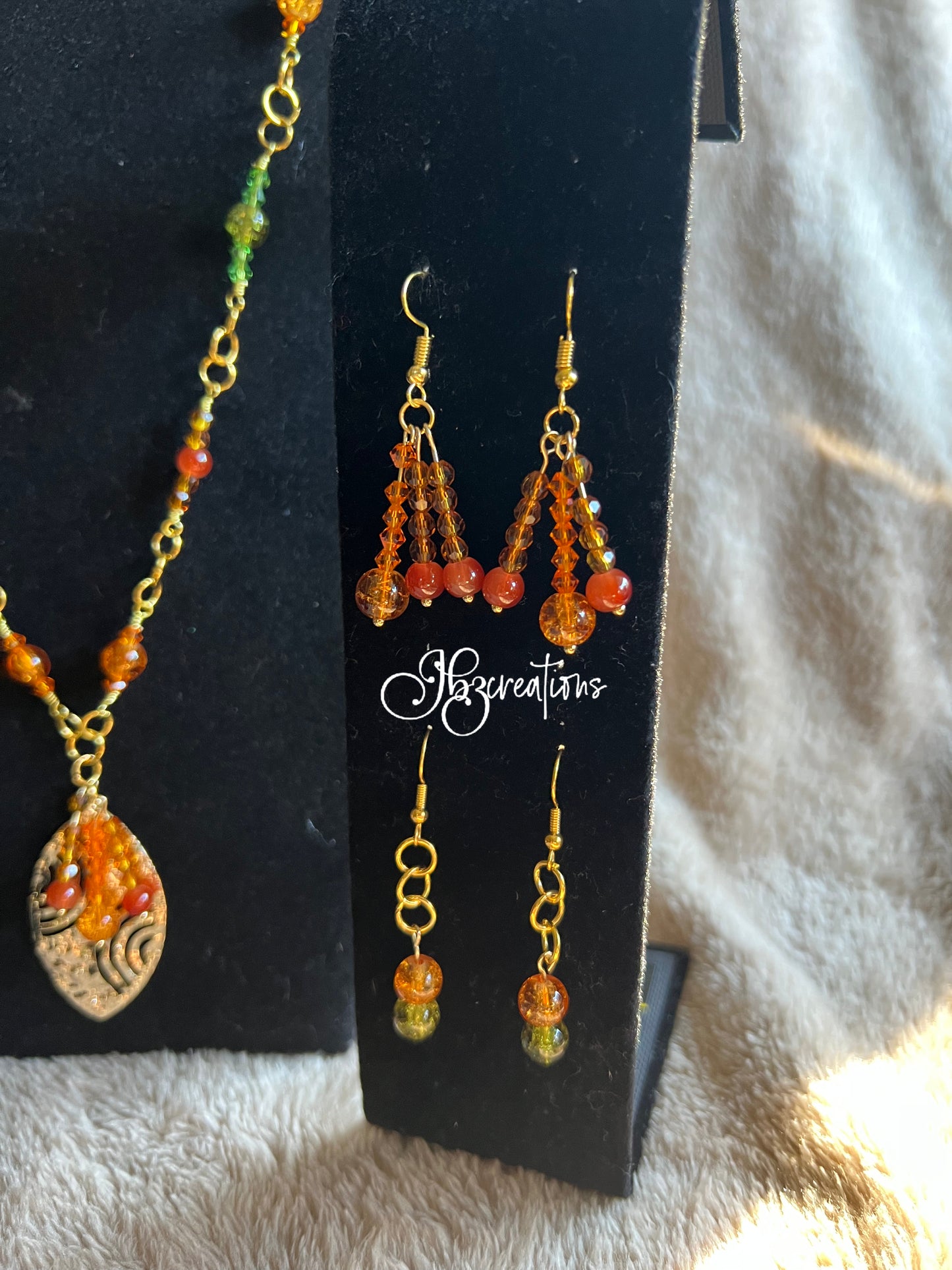 Orange, Green, Red and Gold Leaf Jewelry Set