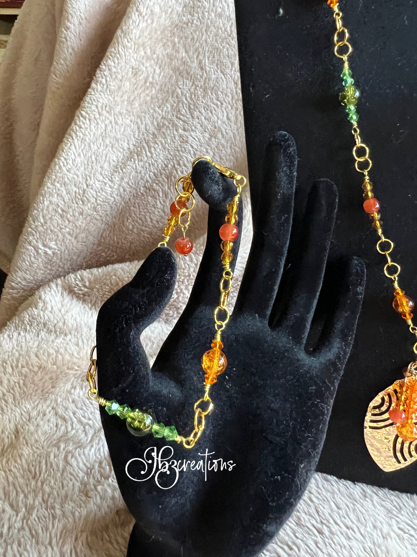 Orange, Green, Red and Gold Leaf Jewelry Set