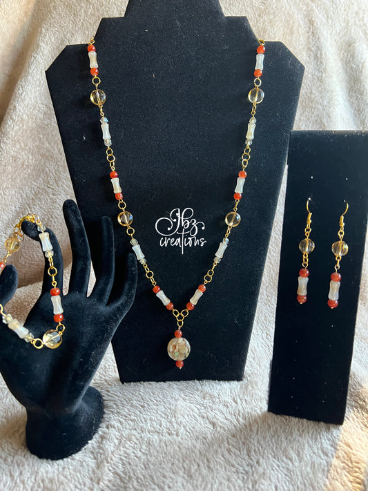 Dark orange-brown and Bone Jewlery Set