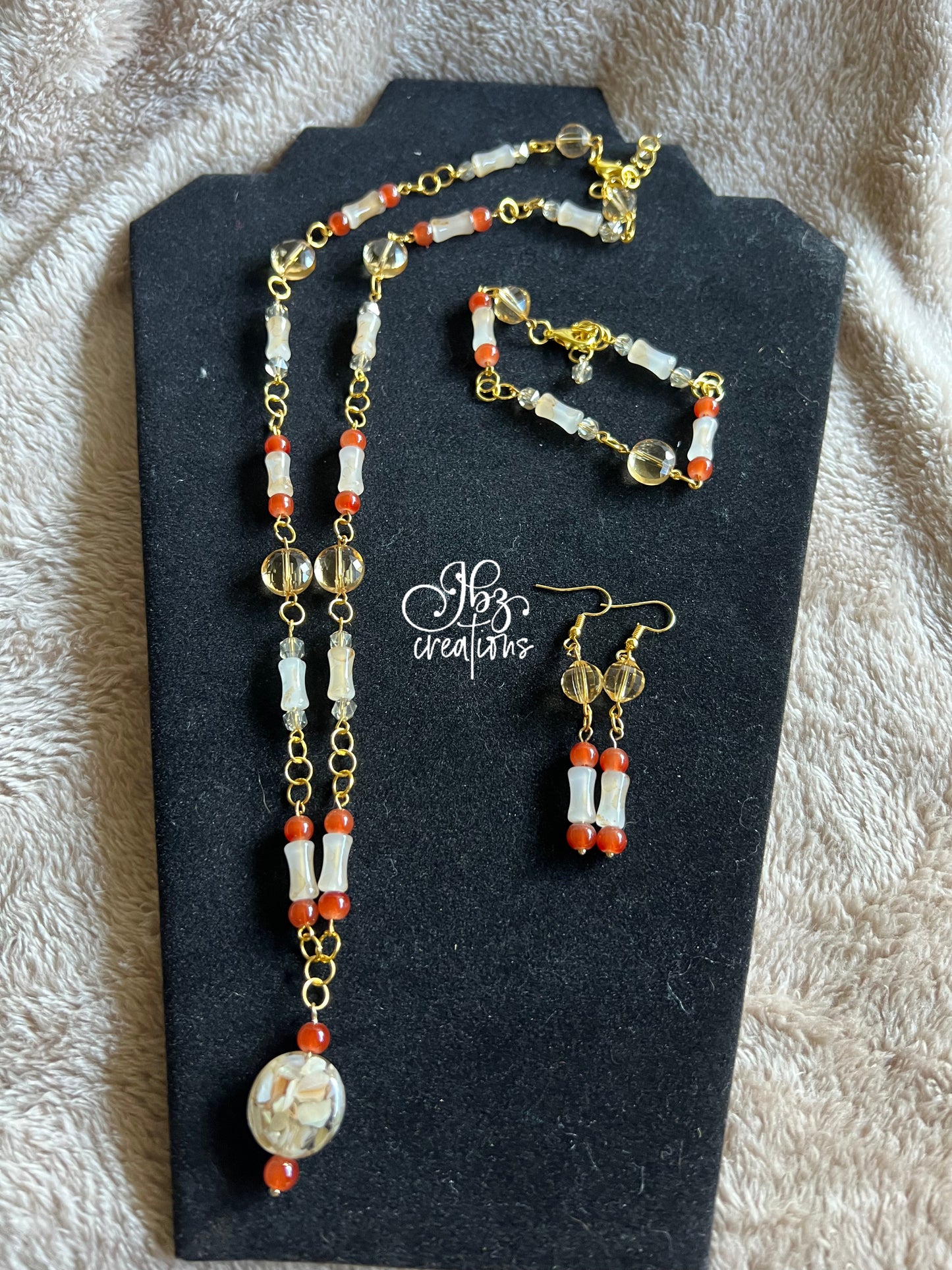 Dark orange-brown and Bone Jewlery Set