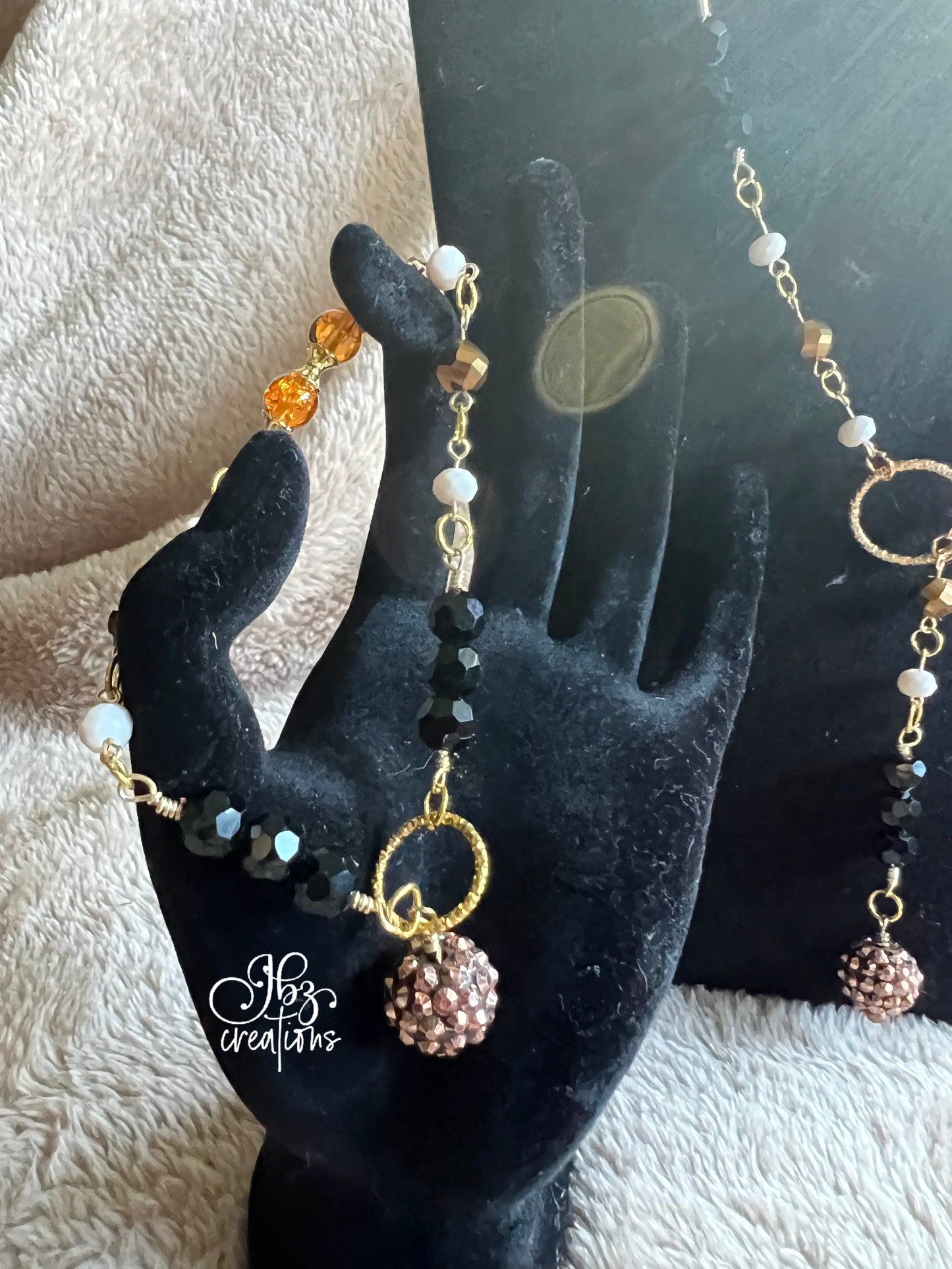 Stunning Black, Orange, White and Gold Glass Bead Jewelry Set