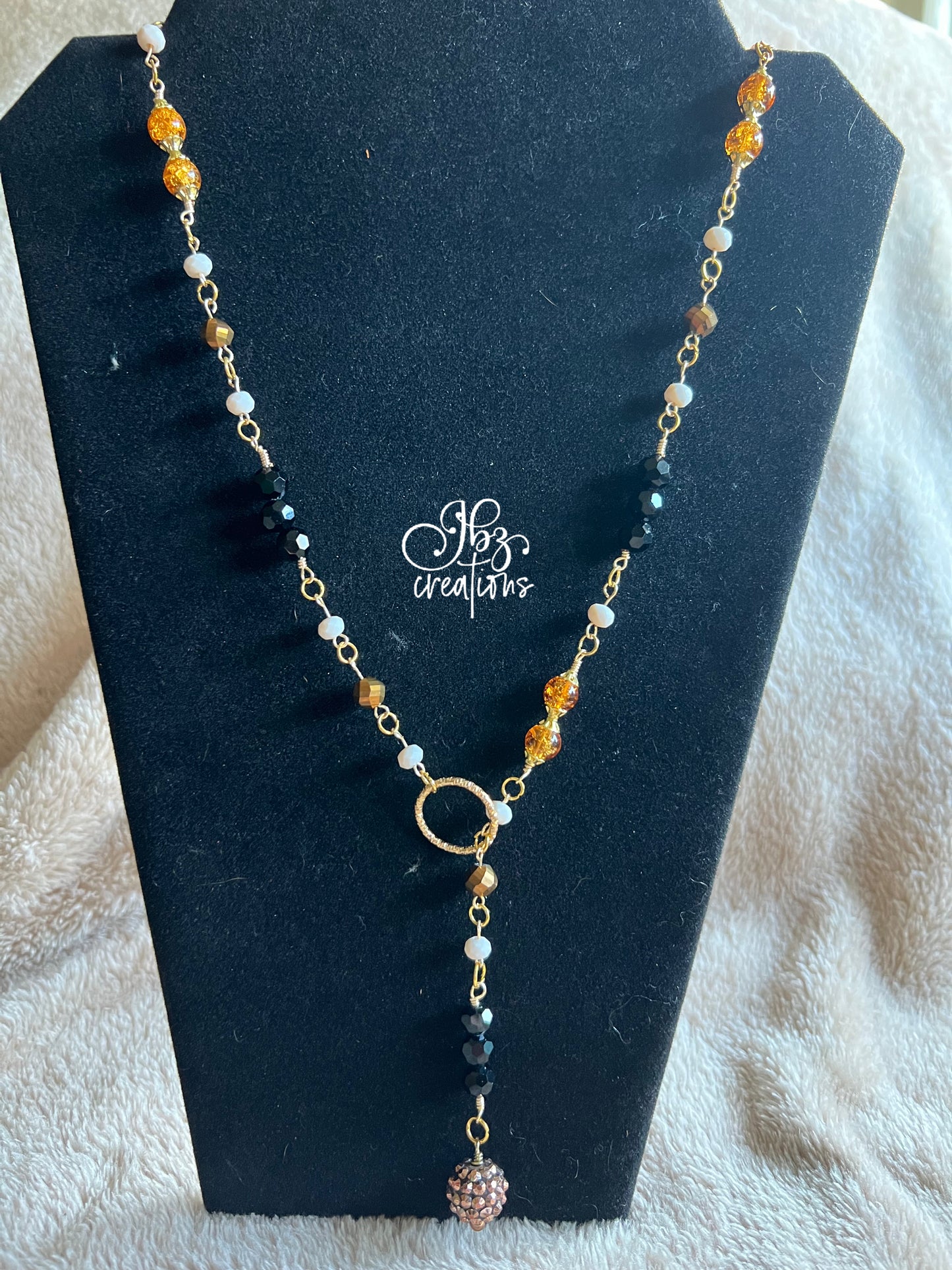 Stunning Black, Orange, White and Gold Glass Bead Jewelry Set