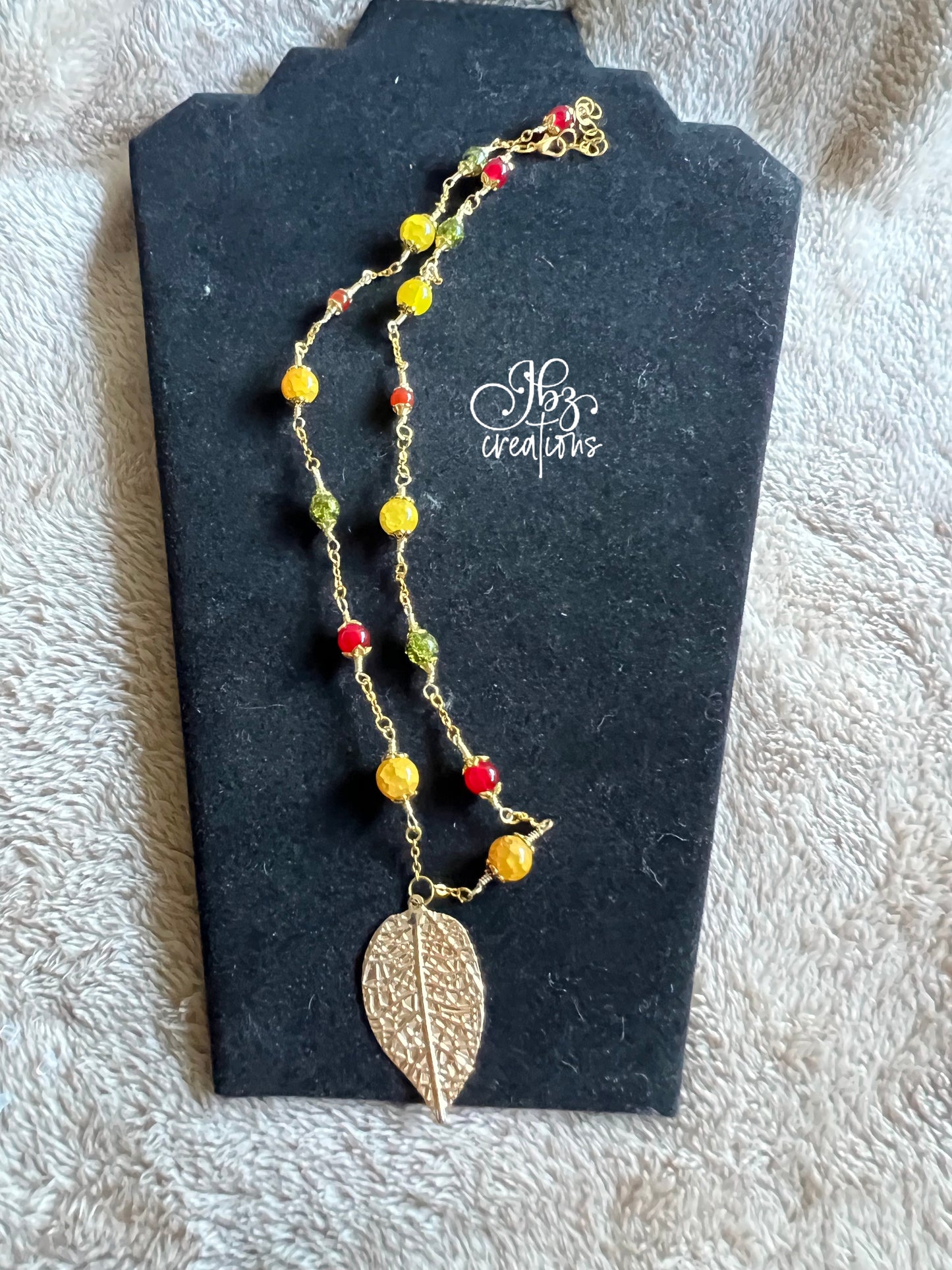 Red, Yellow, Green and Gold Leaf Necklace