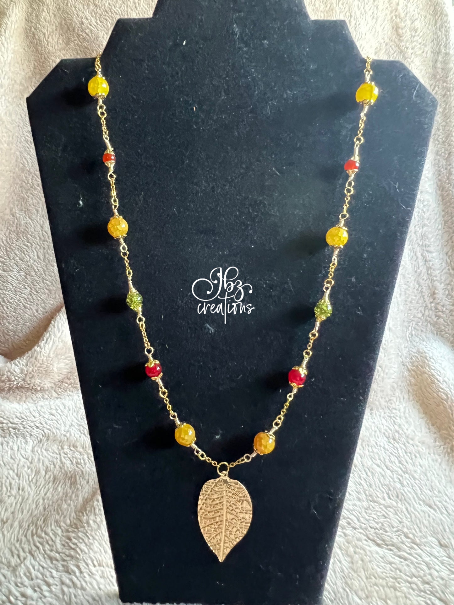 Red, Yellow, Green and Gold Leaf Necklace