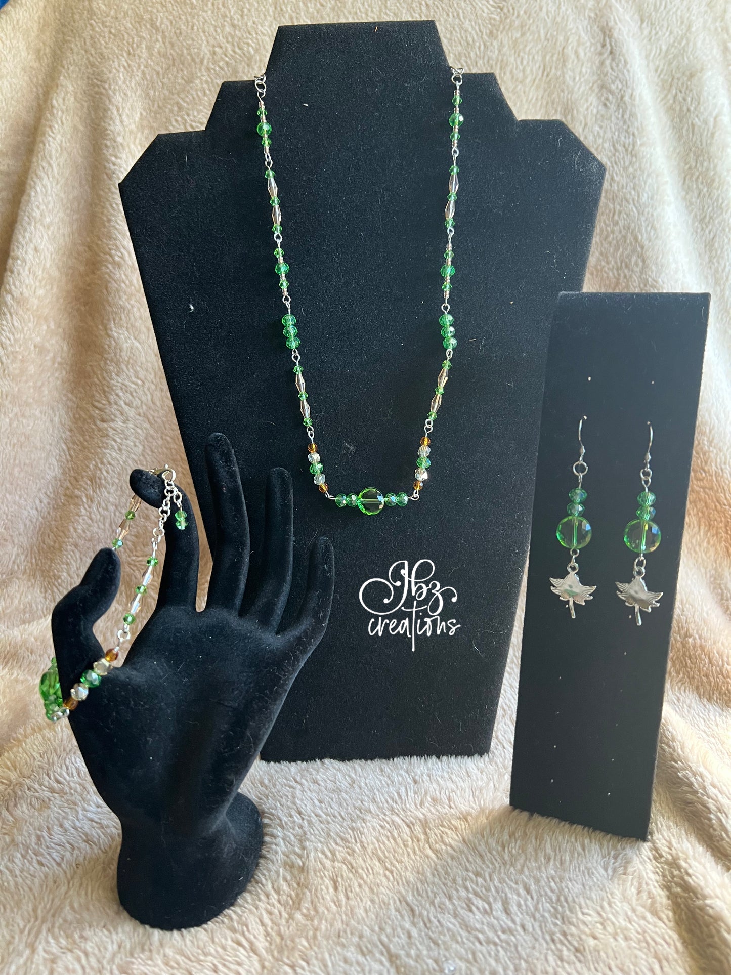 Green and Silver Leaf Jewelry Set